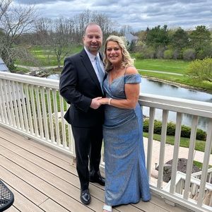 Oleg Cassini off the shoulder Blue formal dress